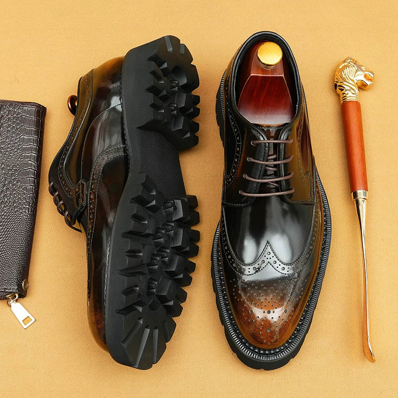 Men's Genuine Leather Derby Shoes, Height Increasing, Thick Sole
