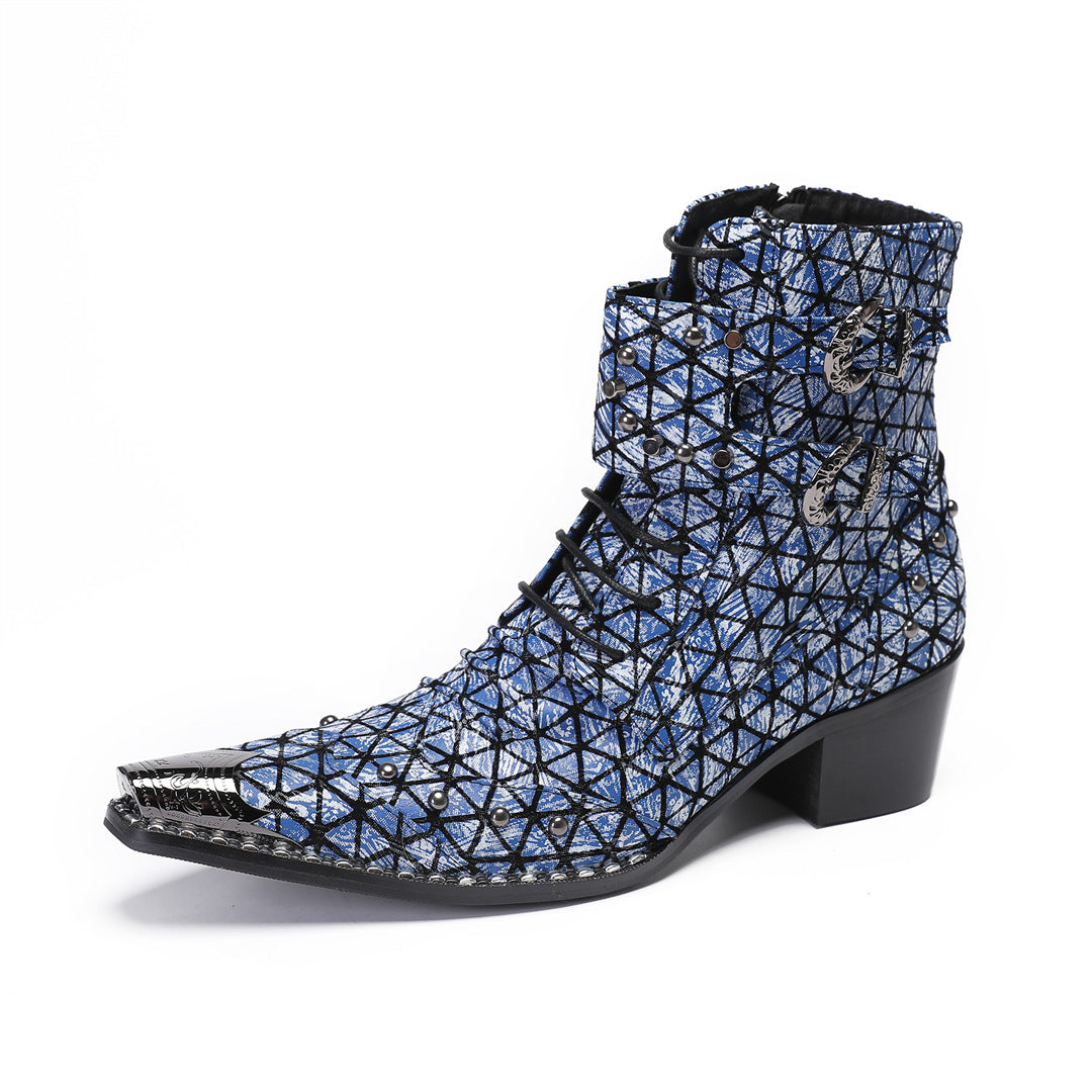 Men's Martin boots spring and autumn high-top men's boots 2024 new denim boots platform short boots retro tooling boots