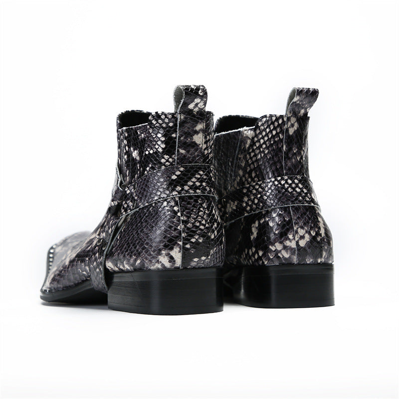 Martin boots for men 2023 new winter and autumn thick-soled cowhide British style short boots men's boots snake print leather shoes trendy