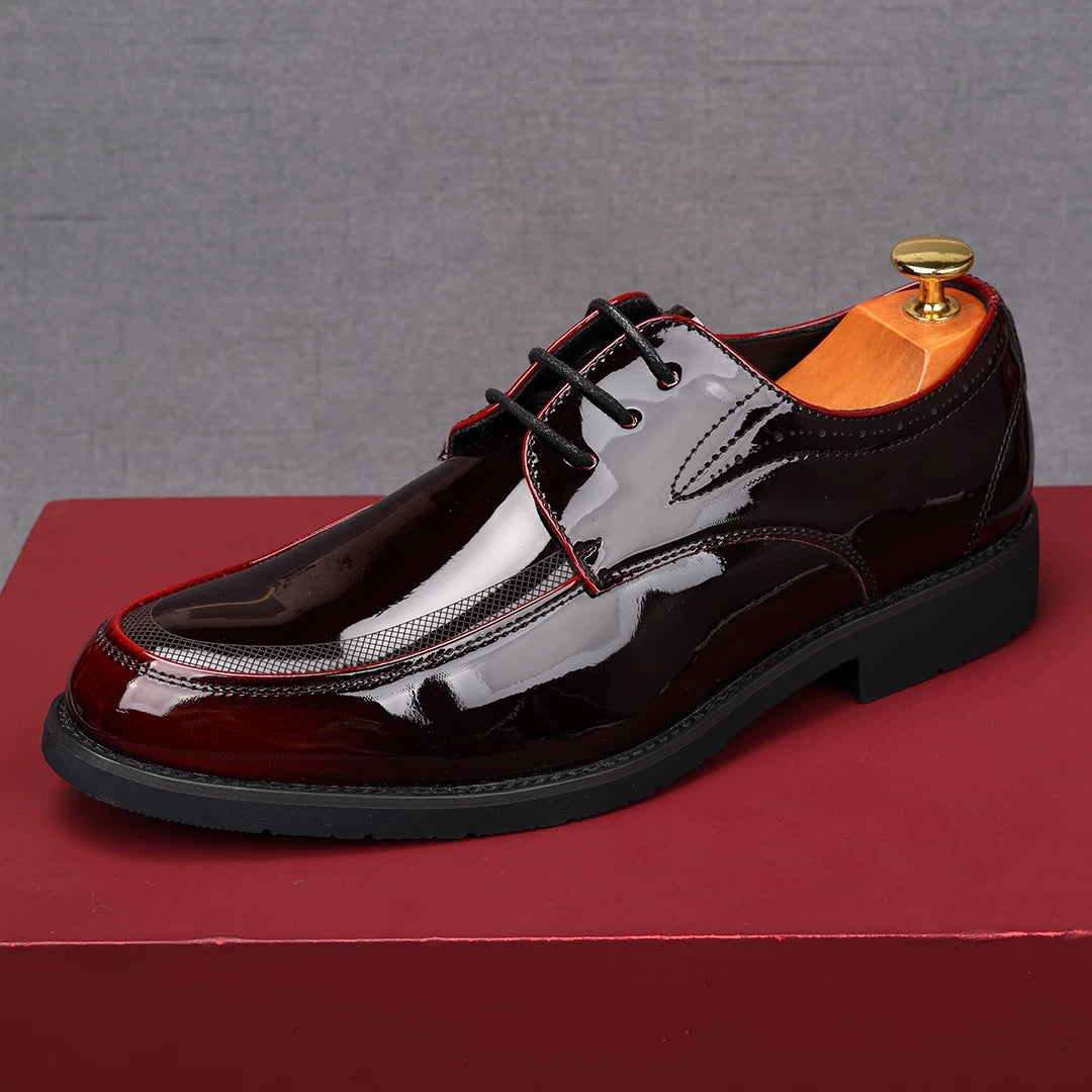 Men's Patent Leather Derby Shoes, Height Increasing, Pointed Toe
