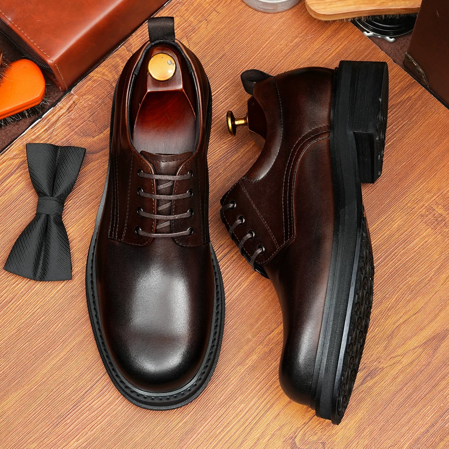Men's Genuine Leather Derby Shoes, Height Increasing, Thick Sole