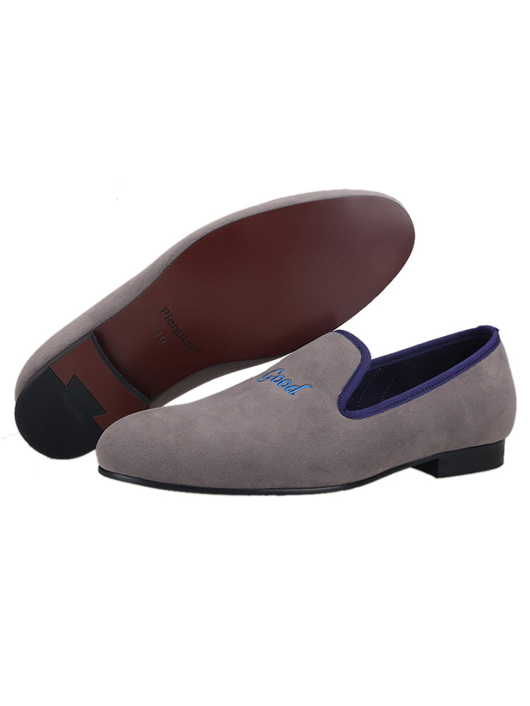 Summer new British style casual slip-on smoking shoes gray velvet embroidered trendy men's slip-on loafers