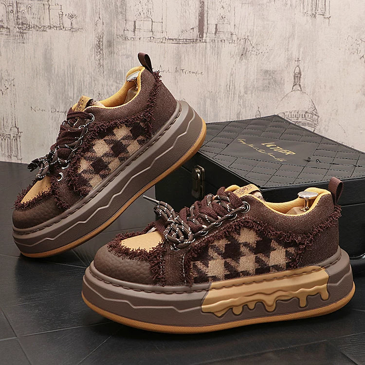 Men's 2026 New Height-Increasing Platform Breathable Lace-Up Low-Top Skate Shoes