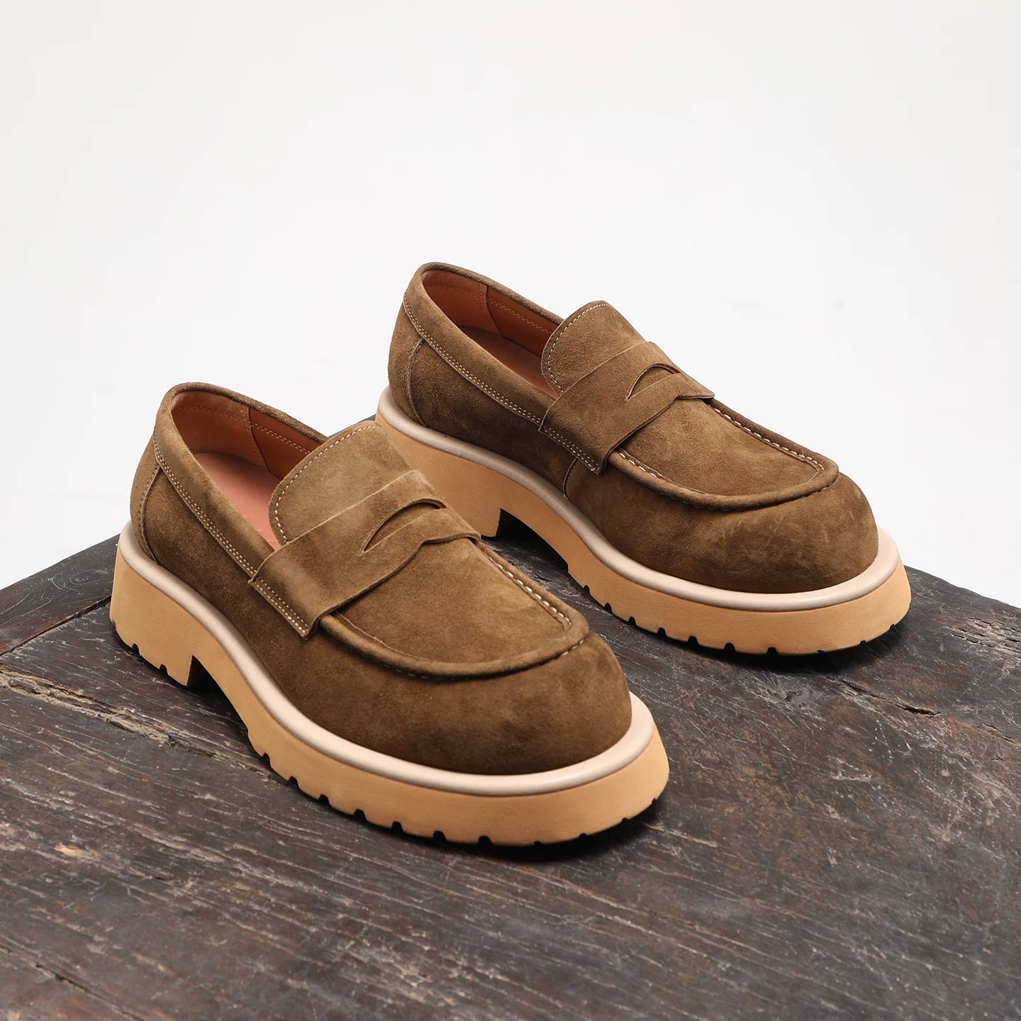 Men's Genuine Leather Loafers, Height Increasing, Thick Sole