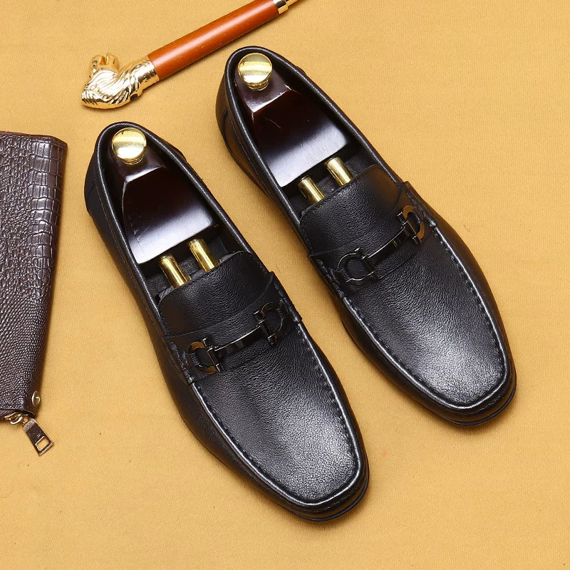 Men's Genuine Leather Loafers, Slip-On, British Style