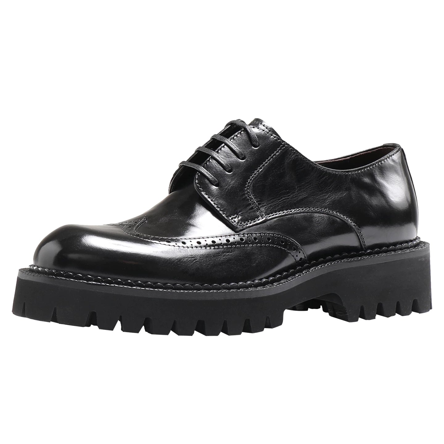 Men's Black Genuine Leather Derby Shoes, Height Increasing, Thick Sole