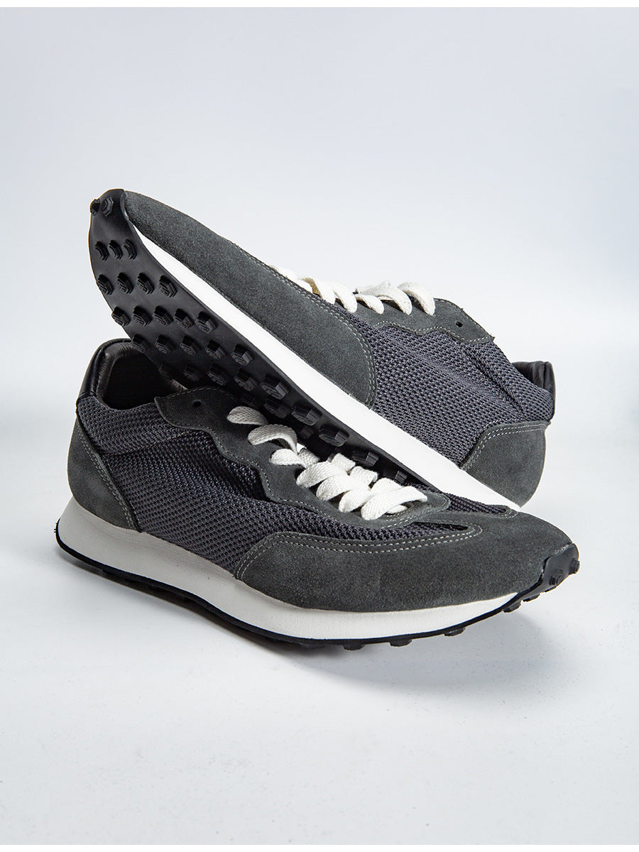 Gray feather argan shoes european station spring and summer new arrival soft breathable leather sports shoes handmade retrocasual board shoes
