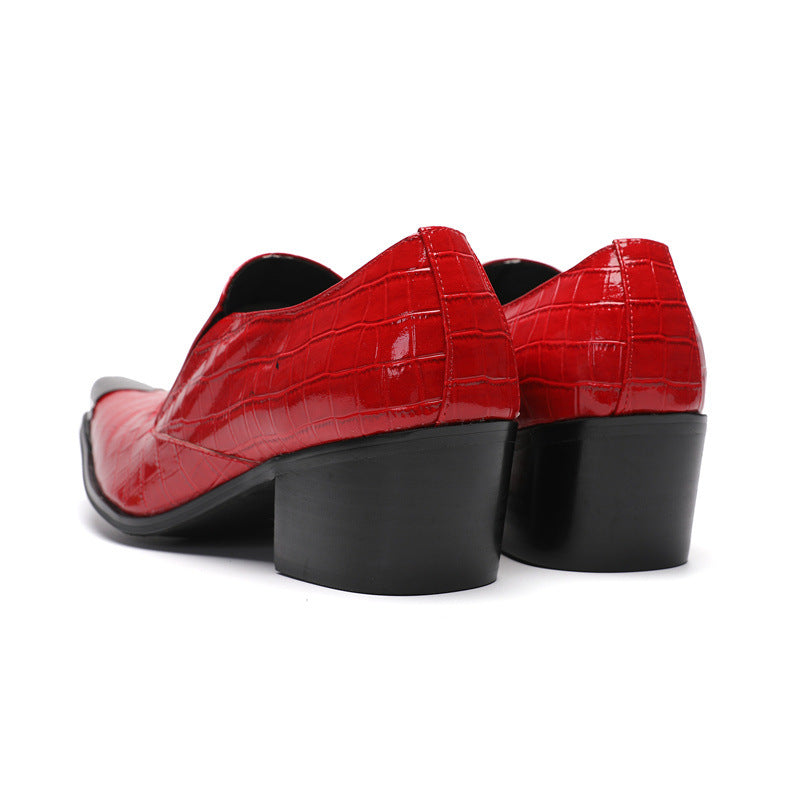 Men's summer breathable red leather shoes British business casual shoes Korean style pointed toe lazy slip-on men's shoes