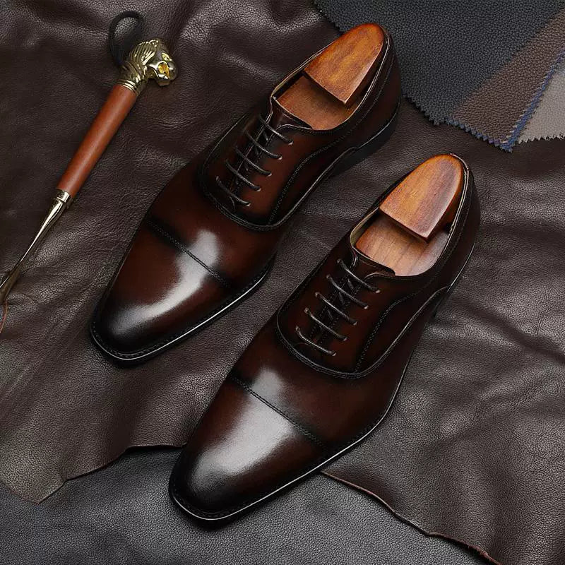 Men's Genuine Leather Oxford Shoes, Handmade, Square Toe