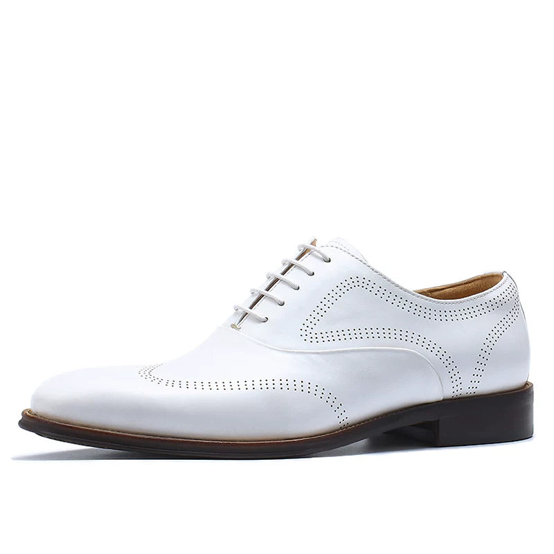 Men's White Genuine Leather Leather Shoes, British Style, Business