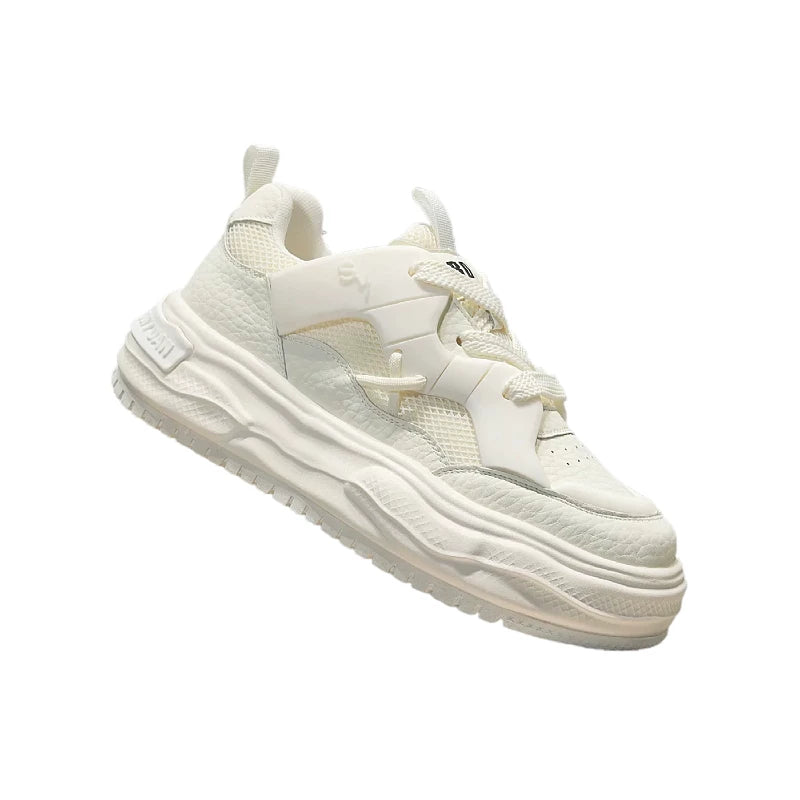 Men's Height-Increasing Breathable Mesh Lace-Up Trendy White Sneakers 2026 Summer