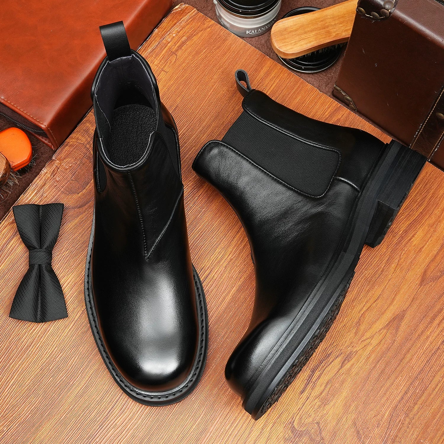 Men's Genuine Leather Martin Boots, Height Increasing, Thick Sole