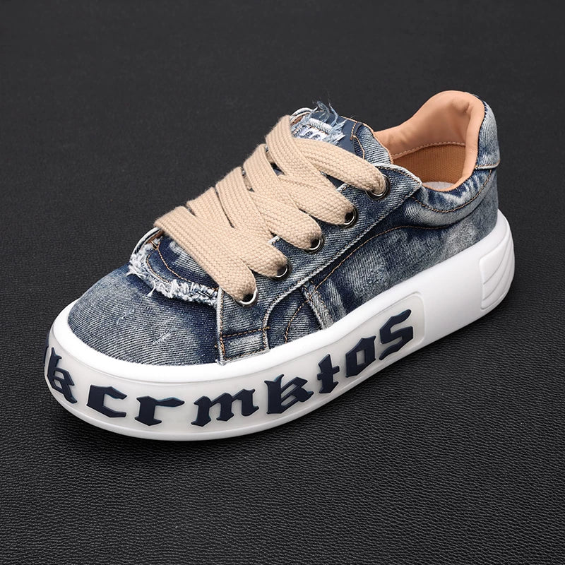 Men's Canvas Shoes, Height Increasing, Thick Sole
