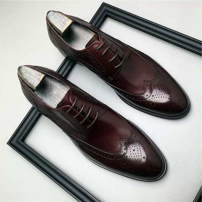 Men's Genuine Leather Wedding Shoes, Pointed Toe, Lace-Up