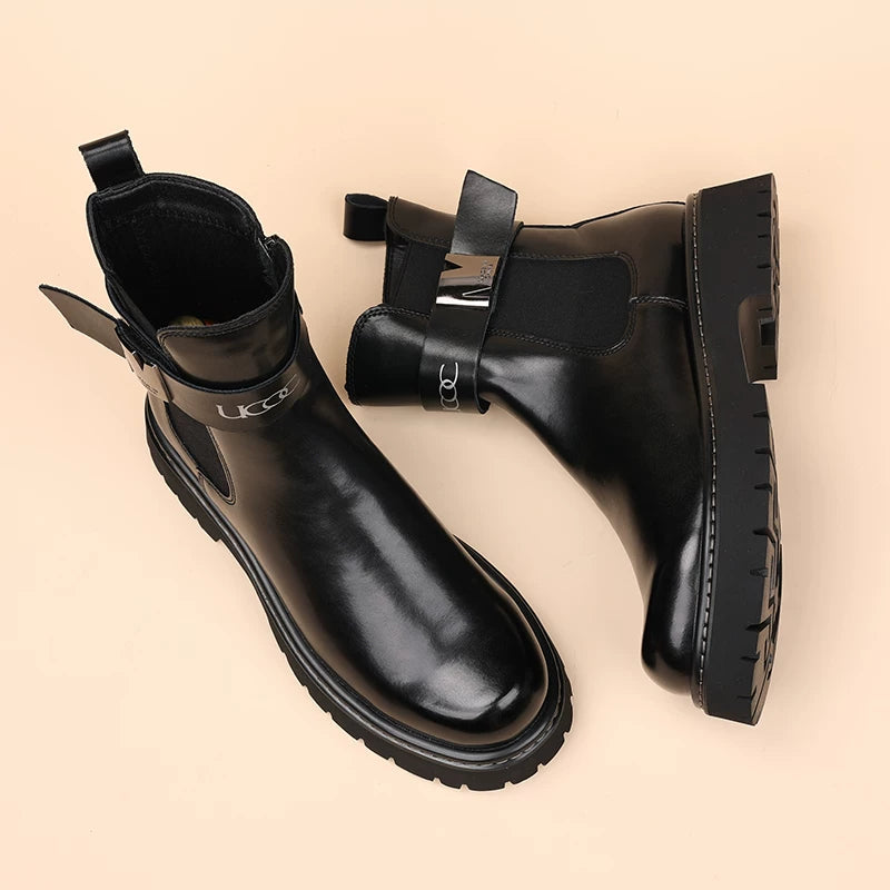 Men's Black Martin Boots, Height Increasing, Thick Sole