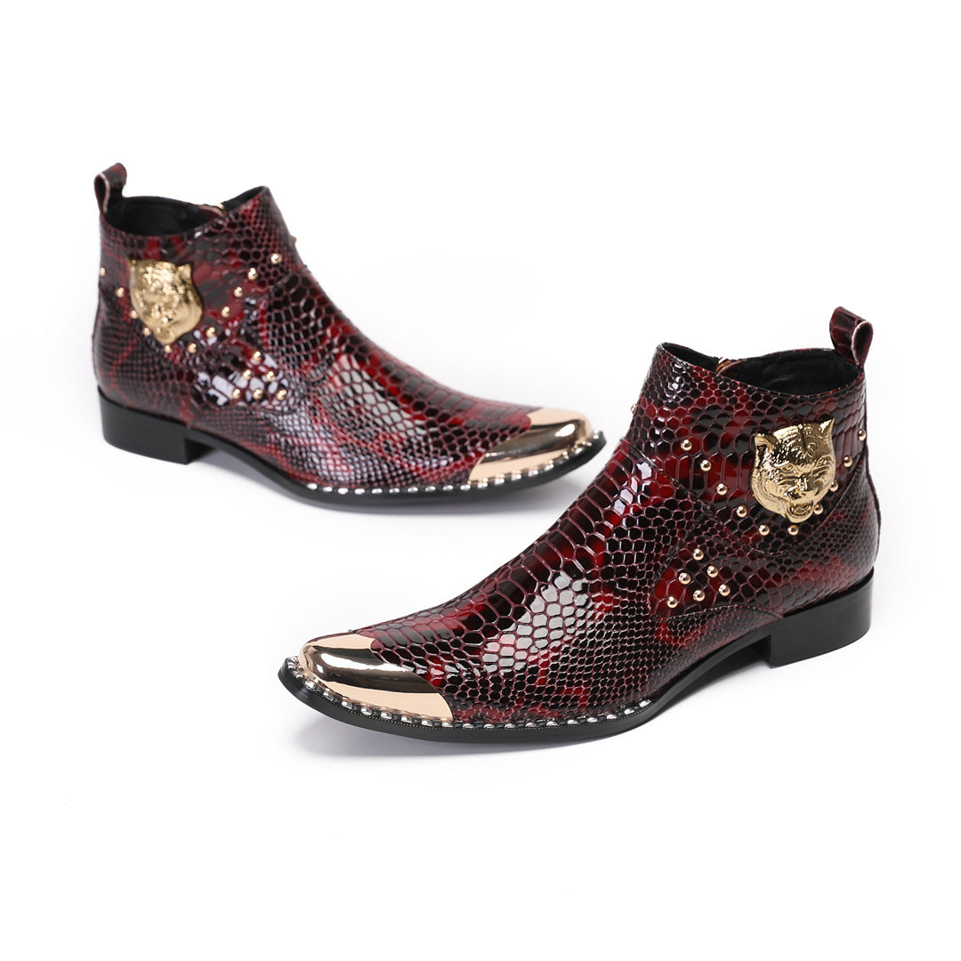 Men's Red Leather Chelsea Boots – Pointed Toe, Business – Style 44