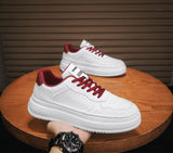 Men's 2026 new winter versatile trendy retro genuine leather white sneakers chunky sole height increasing athletic casual streetwear shoes