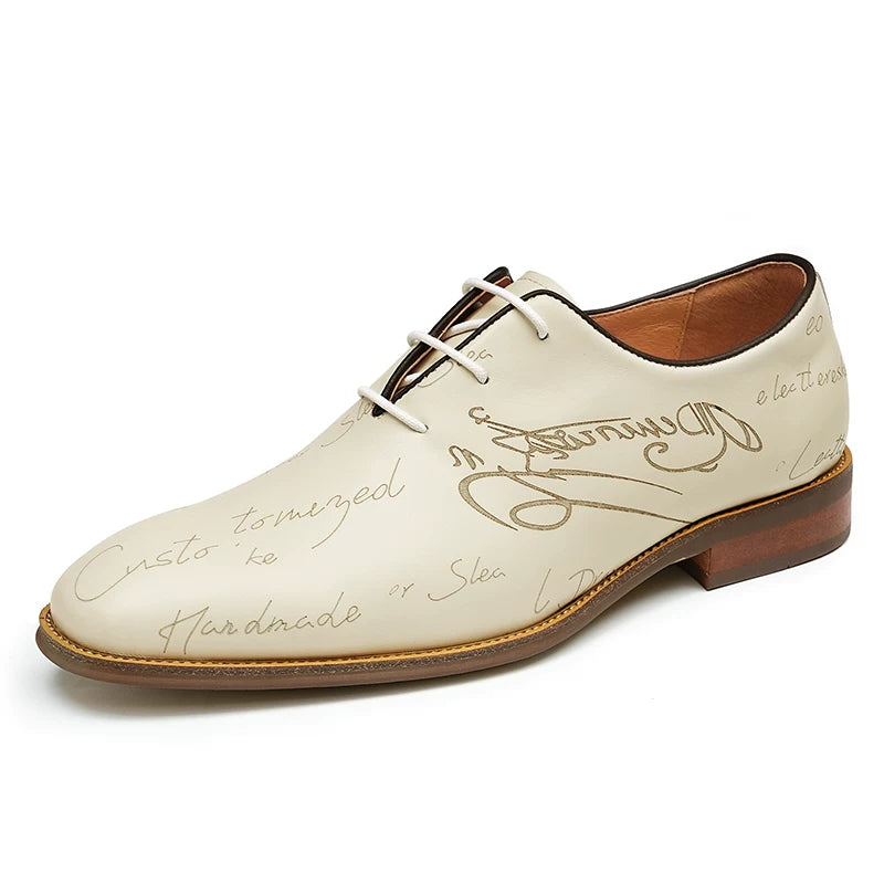 Men's White Genuine Leather Oxford Shoes, Business, Formal
