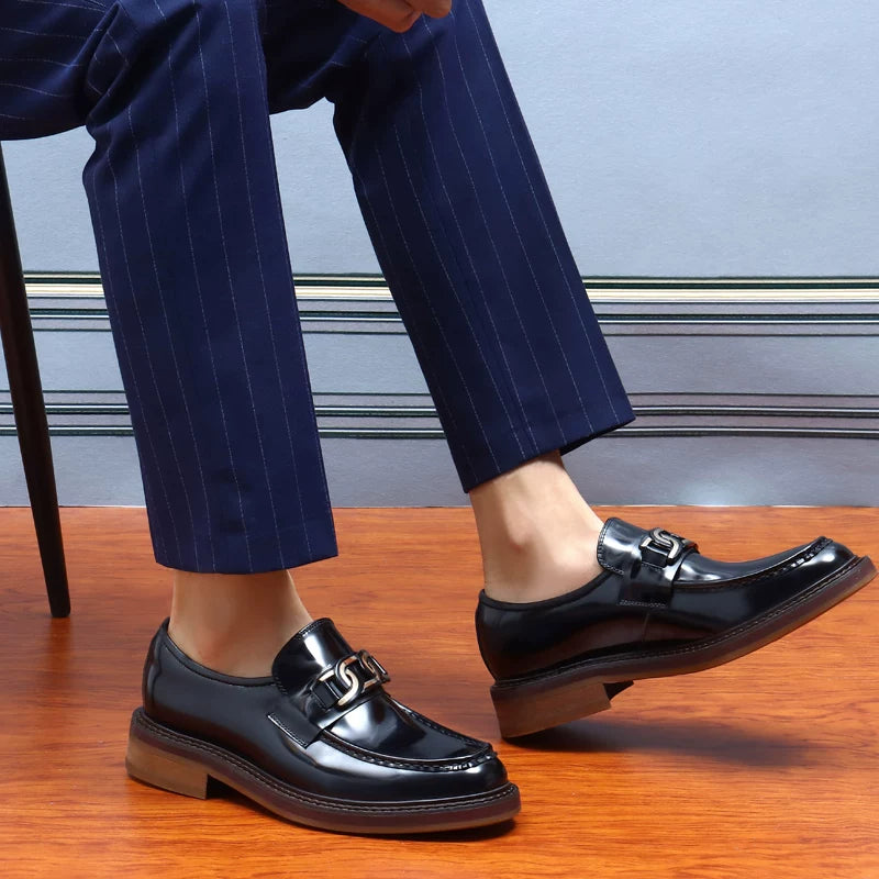 Men's Genuine Leather Loafers, Thick Sole, Patent Leather