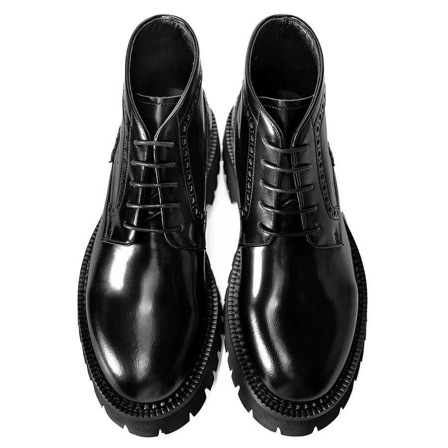 Men's Genuine Leather Martin Boots, Height Increasing, Thick Sole