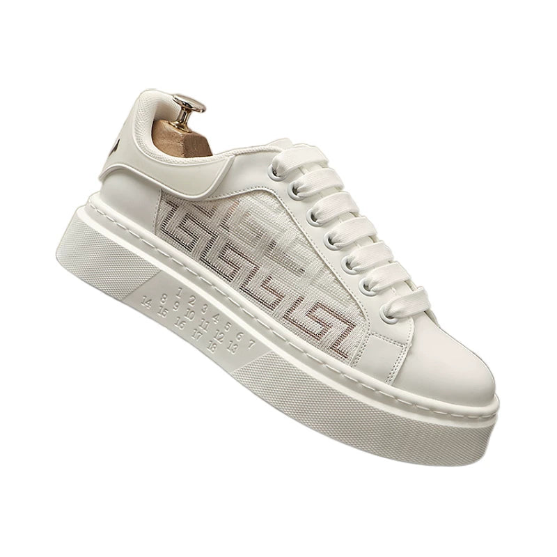Men's Platform Height-Increasing Breathable Cut-Out Low-Top White Sneakers Casual