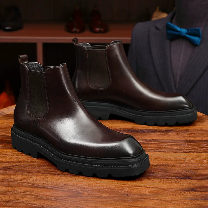Men's Genuine Leather Martin Boots, Height Increasing, Thick Sole