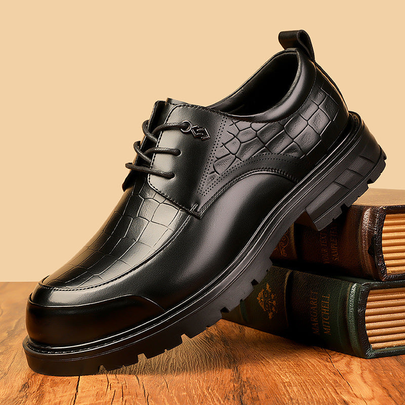 spring new men's business casual leather shoes - versatile lace-up round toe british style