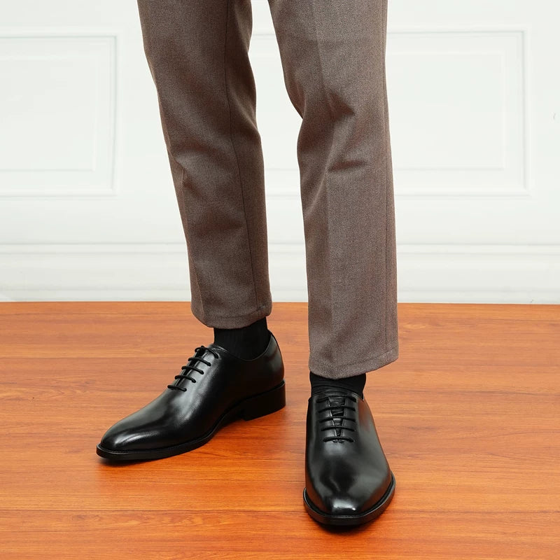 Men's Genuine Leather Oxford Shoes, Square Toe, British Style