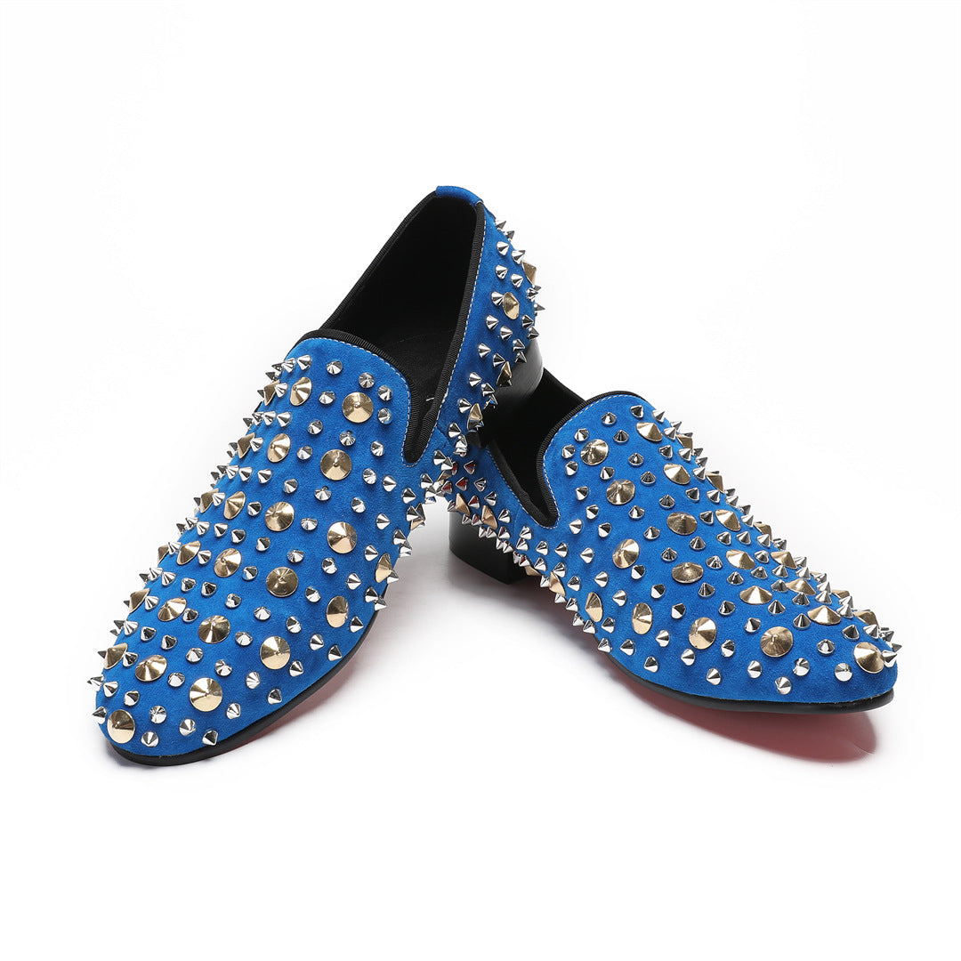 European Station Blue Sneakers Men's Quality Leather Shoes Rivet Platform Cowhide Fashion Casual Lace-Up Trendy Shoes Brand Shoes