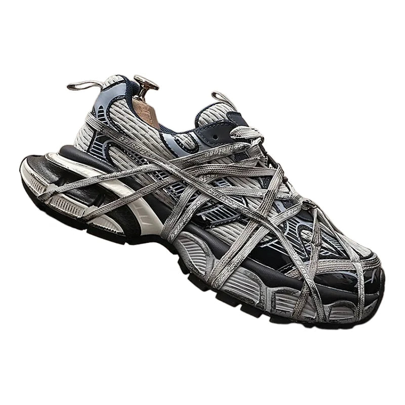 Men's Height-Increasing Platform Breathable Lace-Up Low-Top Retro Distressed Dad Shoes