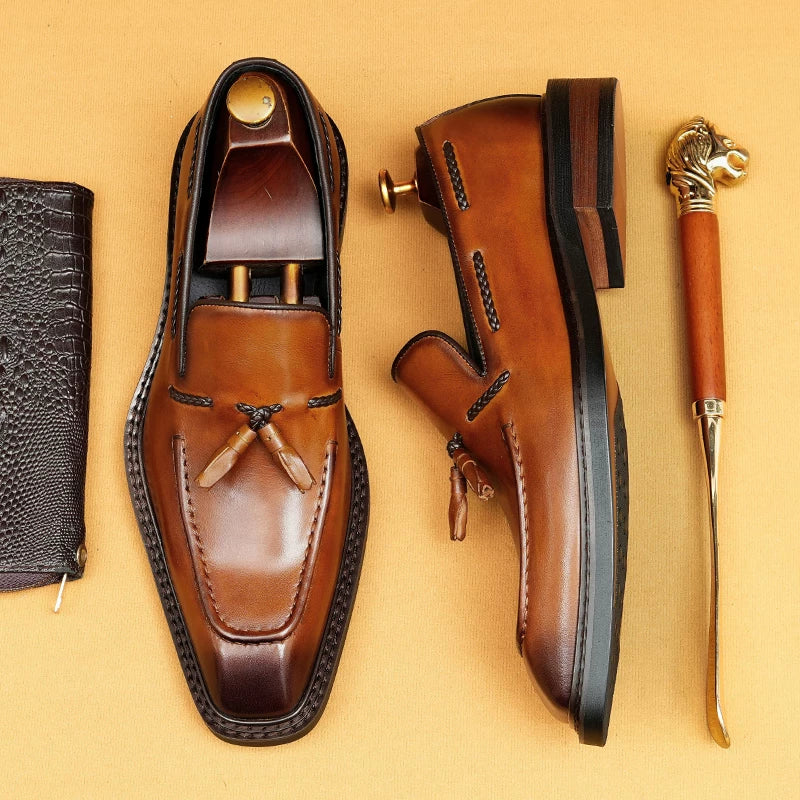 Men's Genuine Leather Loafers, Slip-On, Business