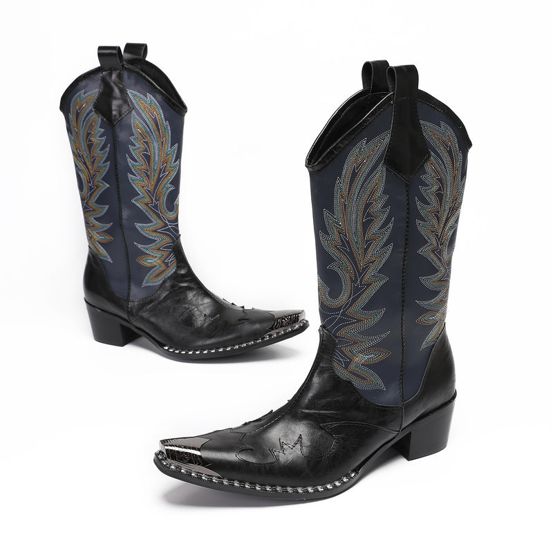 Men's Leather Boots, Embroidered, Retro, Style 211