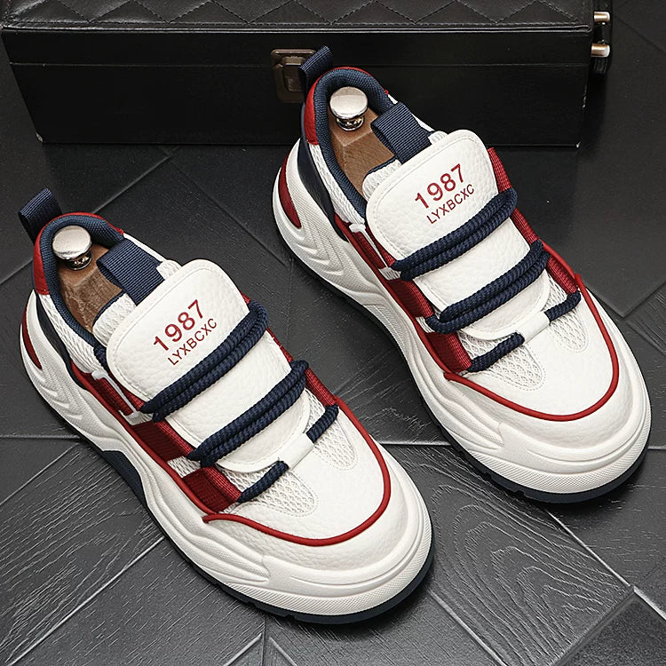 Men's New Height-Increasing Platform Lace-Up Korean Style Color-Block Dad Shoes