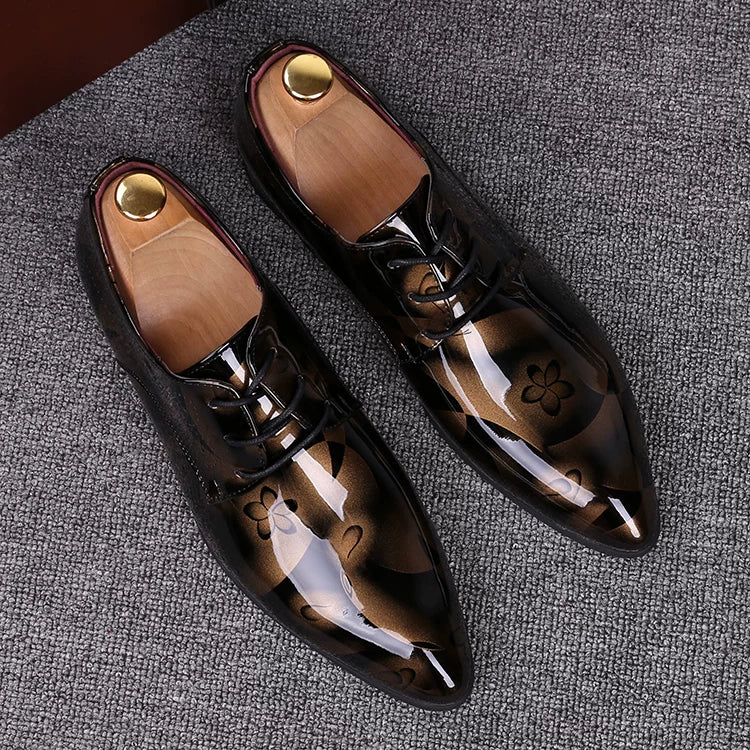 Men's Patent Leather Leather Shoes, Height Increasing, Pointed Toe