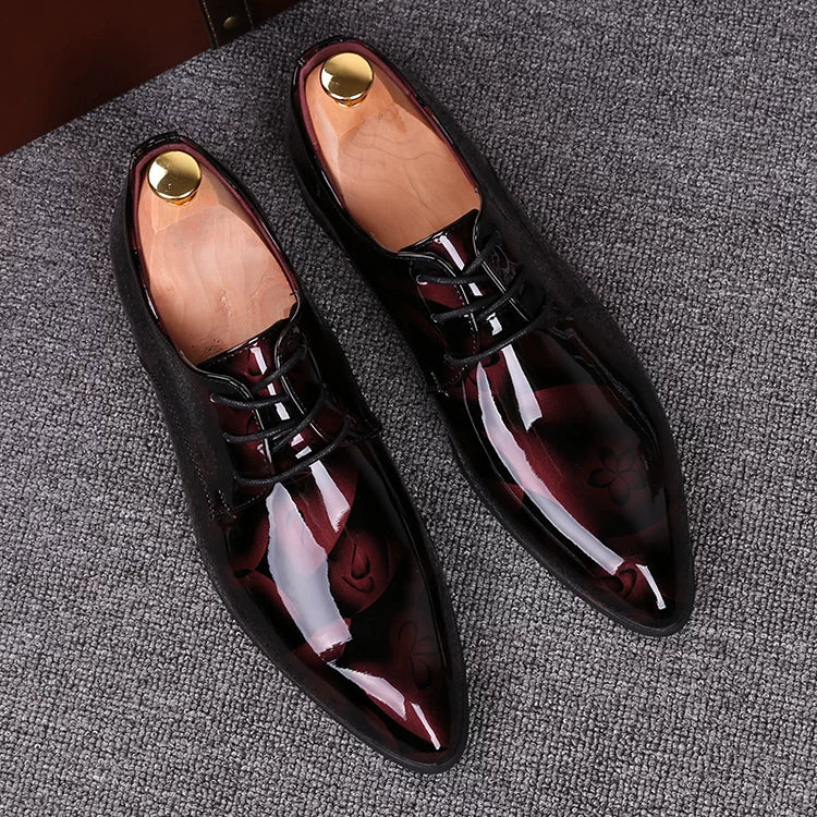 Men's Patent Leather Leather Shoes, Height Increasing, Pointed Toe