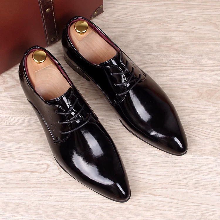 Men's Patent Leather Leather Shoes, Height Increasing, Pointed Toe