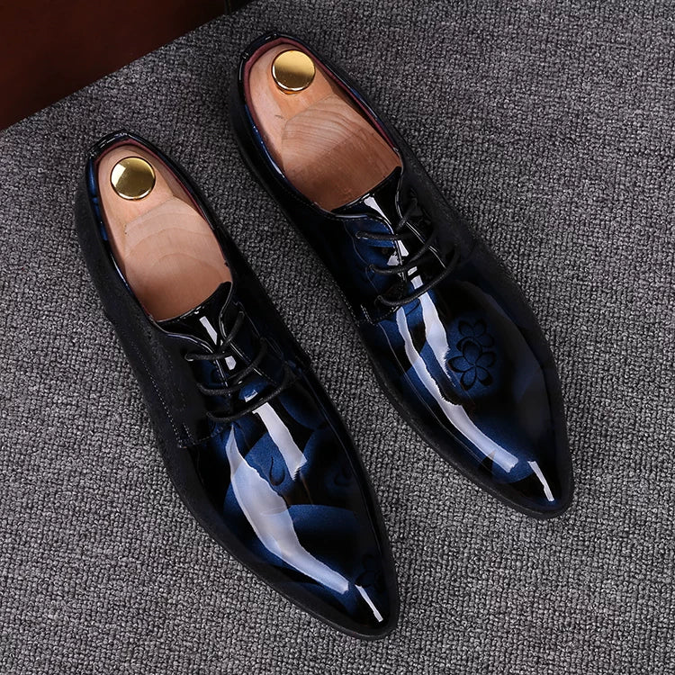 Men's Patent Leather Leather Shoes, Height Increasing, Pointed Toe