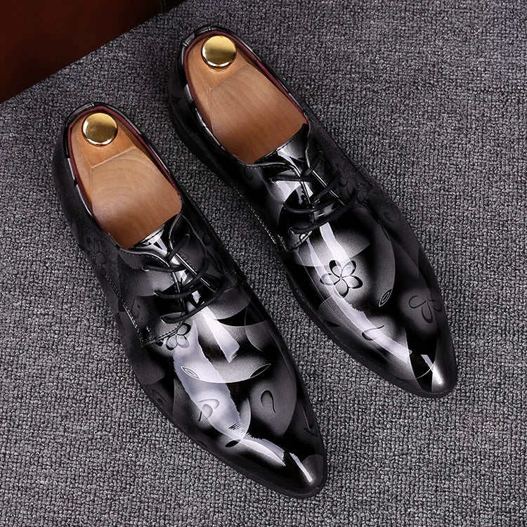 Men's Patent Leather Leather Shoes, Height Increasing, Pointed Toe