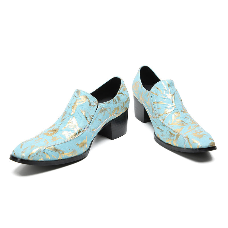 Spring and Autumn Men's Breathable British Pointed Toe Blue Leather Shoes Korean Style Men's Business Casual Shoes Trend-increasing Formal Men's Shoes
