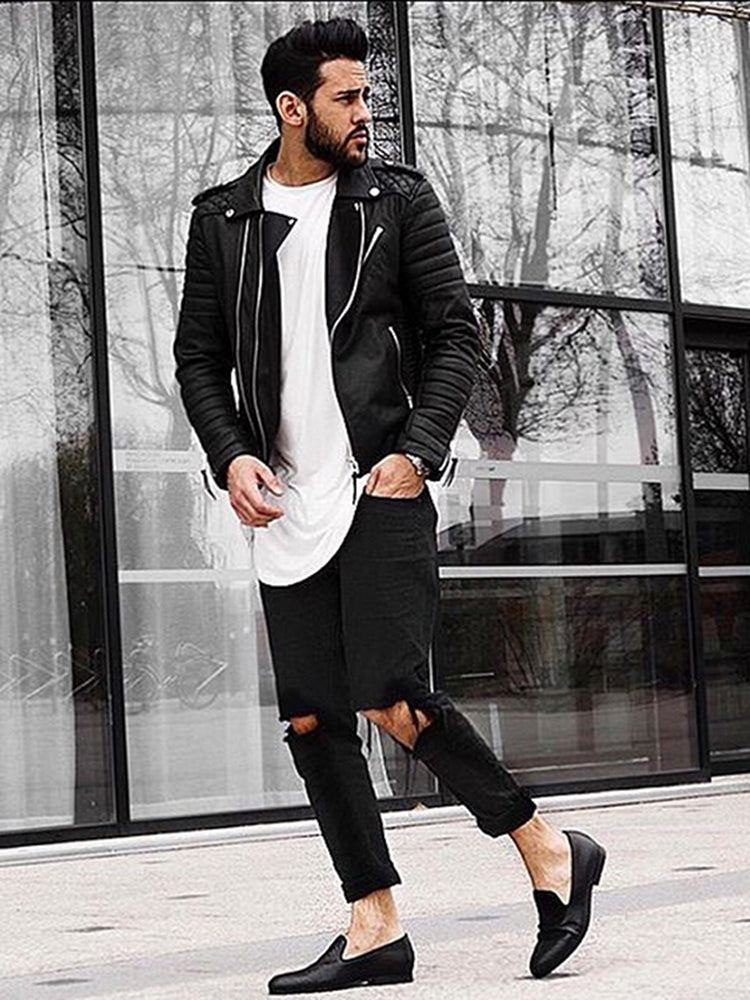 New three-color triangle embossed men's cowhide loafers, trendy slip-on low-top shoes, large size banquet shoes