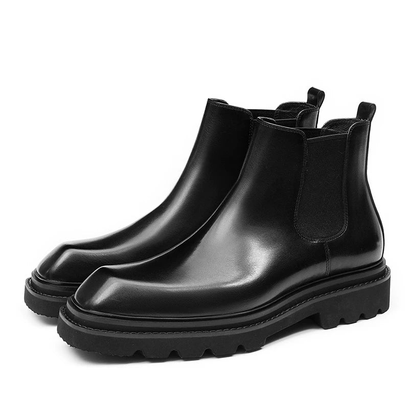 Men's Genuine Leather Martin Boots, Height Increasing, Thick Sole