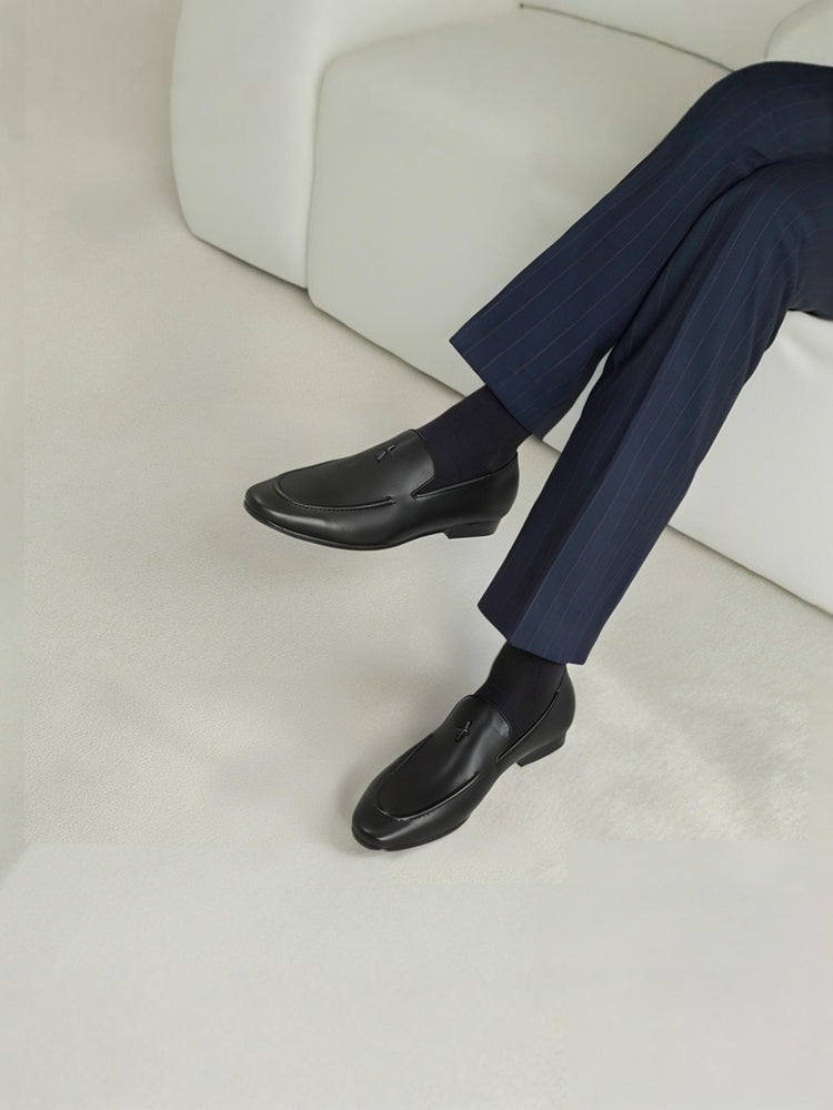 Exported to Europe and the United States black first layer vegetable tanned leather men's casual leather shoes big brand same style fastener set round toe smoking shoes
