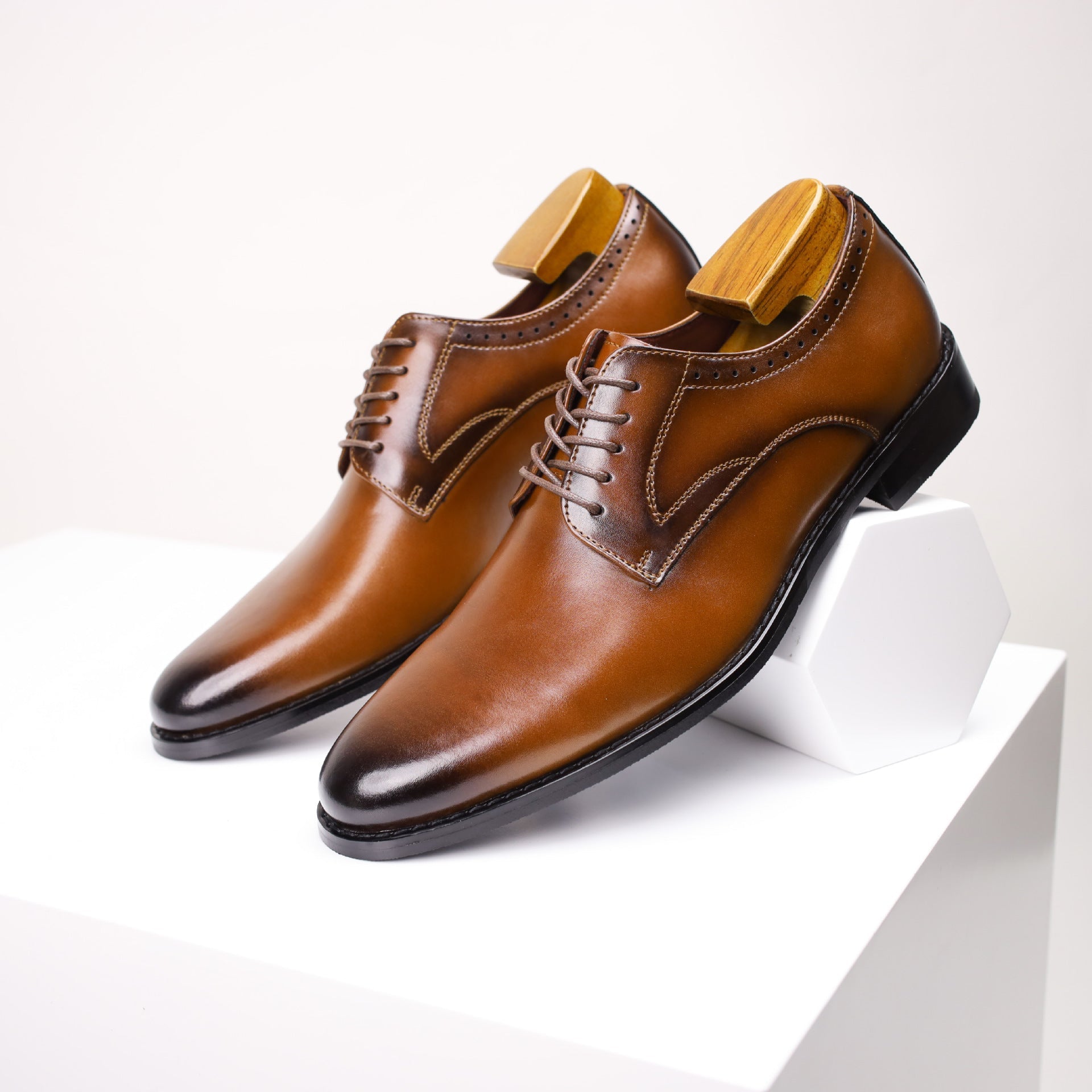 Men's leather dress shoes - genuine leather, british style, smooth upper, formal business derby shoe