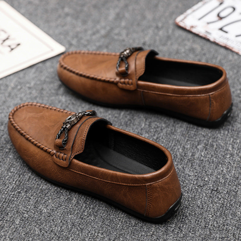 Men's Love Doudou Shoes Men's Work Casual Leather Shoes Black Business Fashion One Pedal Work Trend Shoes Driving