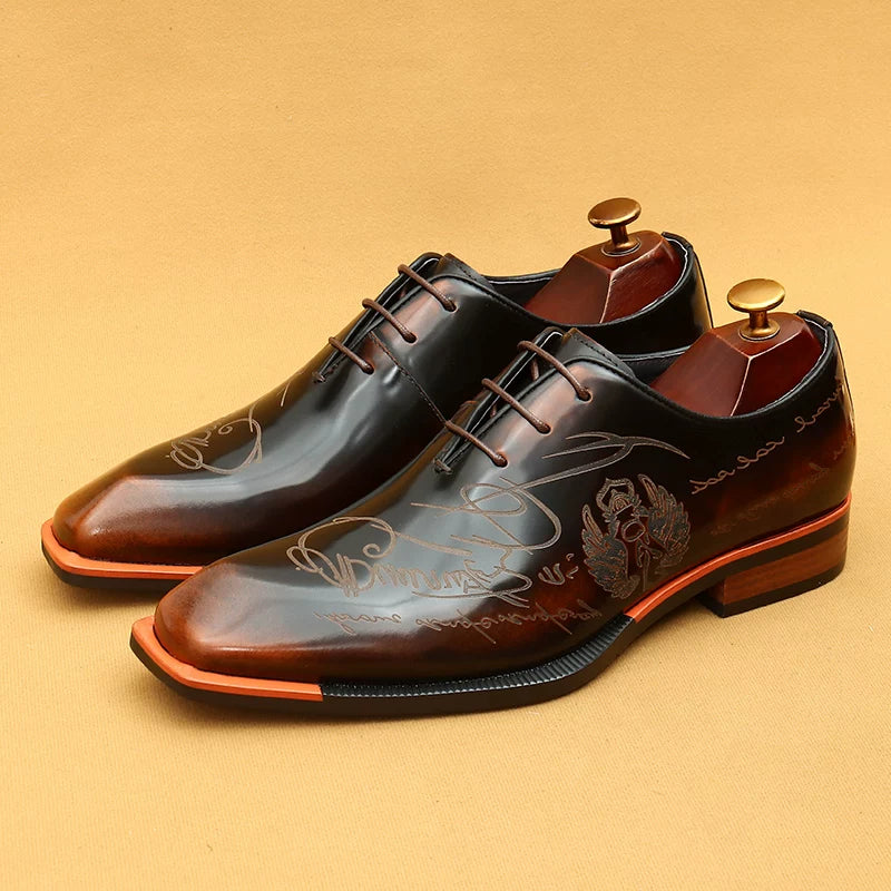 Men's Genuine Leather Leather Shoes, Square Toe, Glossy
