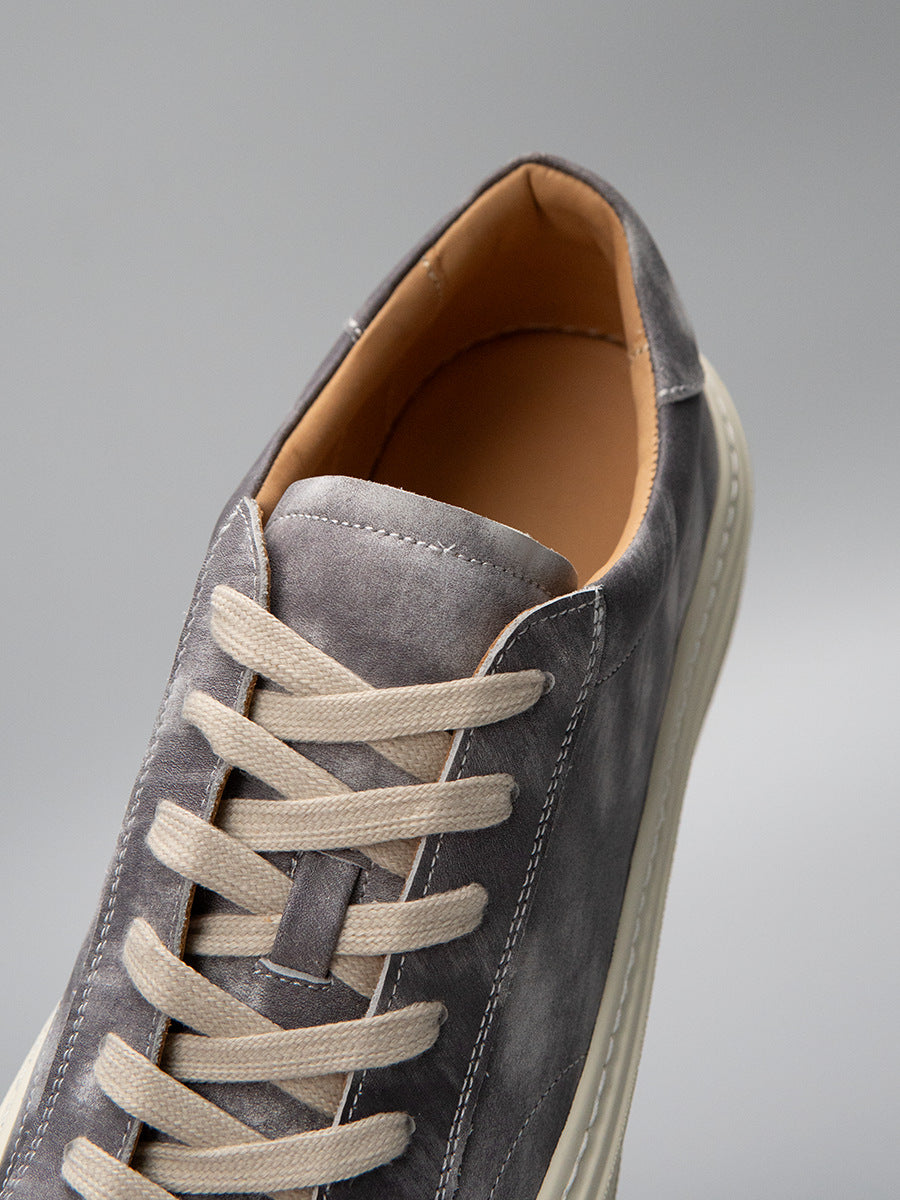 European station 2026 new men's genuine leather distressed washed cowhide fashionable grey versatile trendy casual loafers 14
