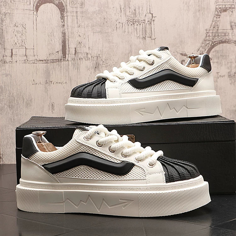 Men's Platform Breathable Mesh Low-Top Shell-Toe Skate Shoes Summer New