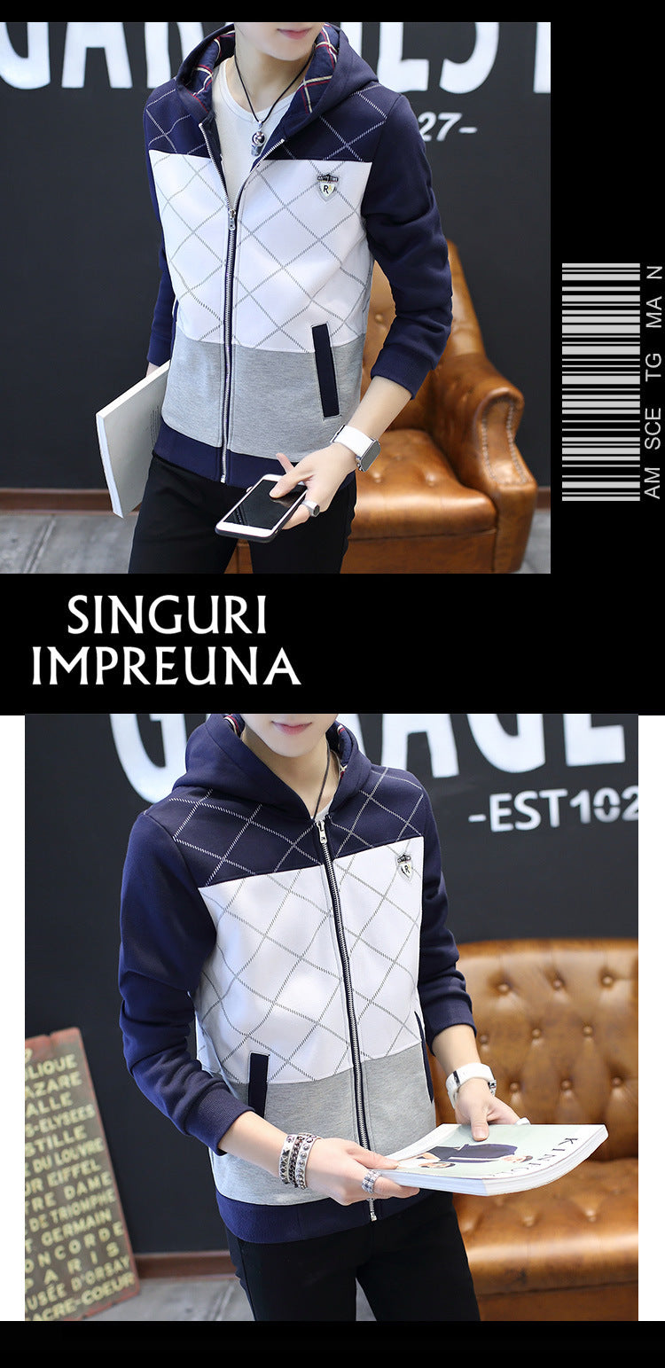 Cardigan sweater men's slim-fitting hooded zipper-packed teen casual top autumn new coat trend