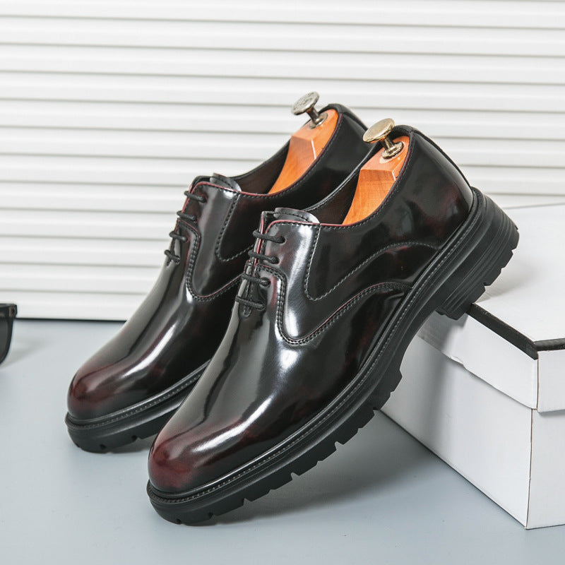 Men's Red Leather Derby Shoes - Casual Business Wear 6