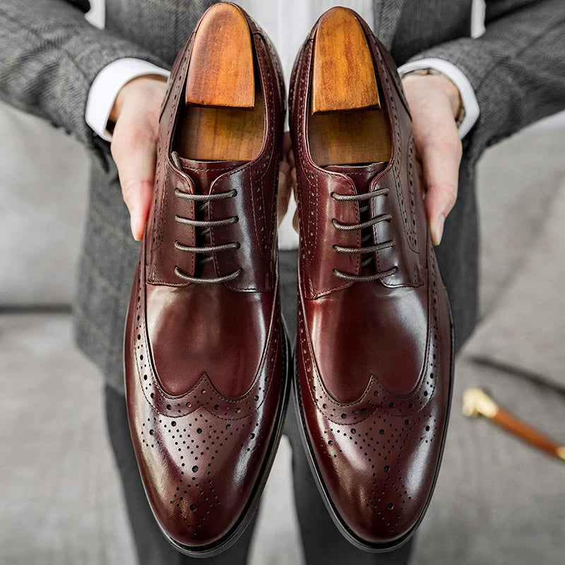 Men's Brown Genuine Leather Leather Shoes, Handmade, Pointed Toe